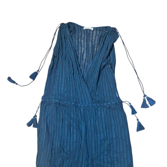 Ulla Johnson Navy Striped Jumpsuit Size 8 NWOT Tassels V Neck - Picture 3 of 11